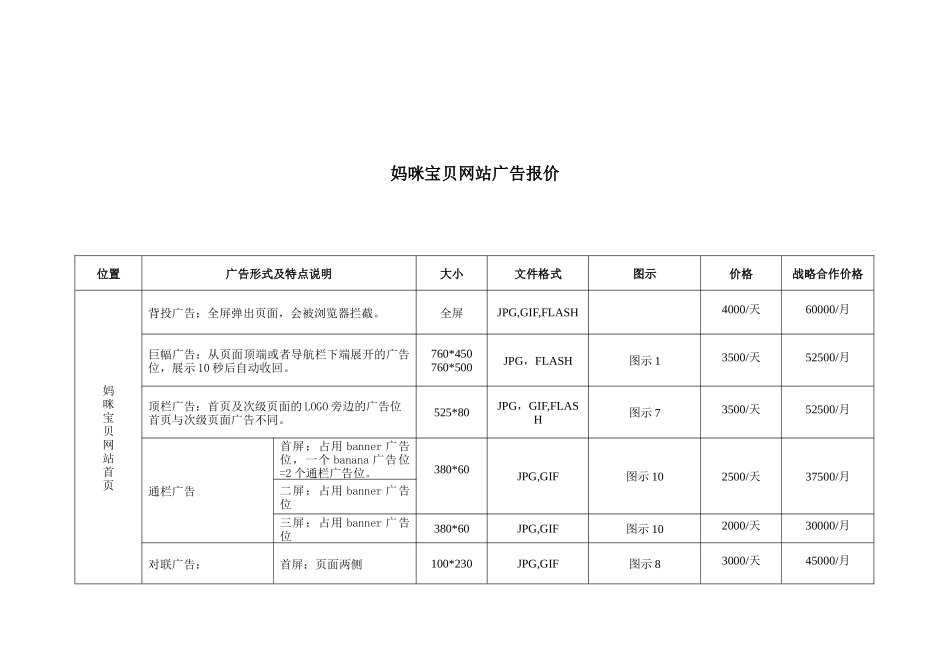 妈咪宝贝网站广告刊例报价_第1页