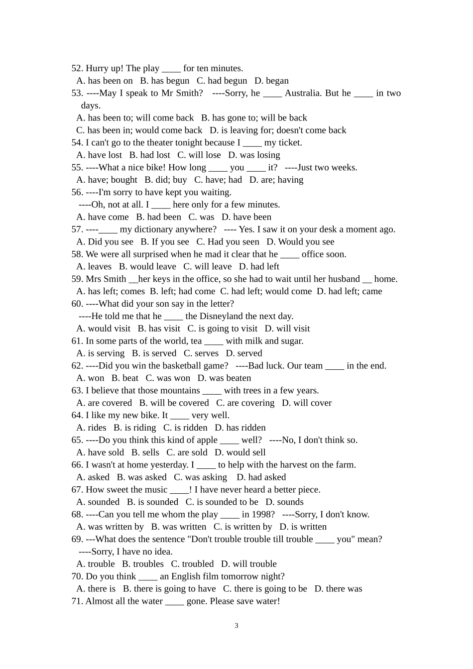 时态语态练习_第3页