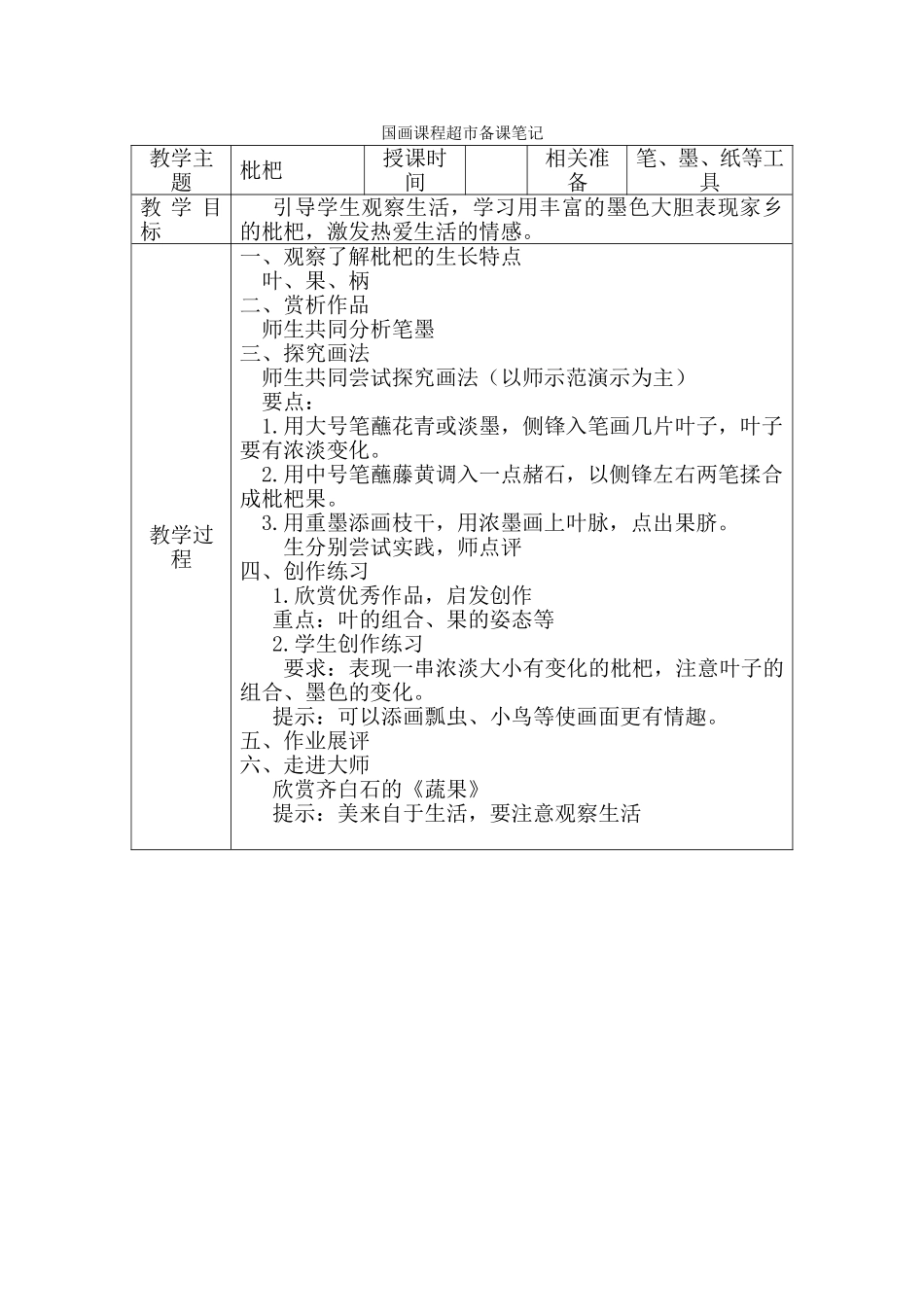 国画课程超市教案（枇杷）_第1页