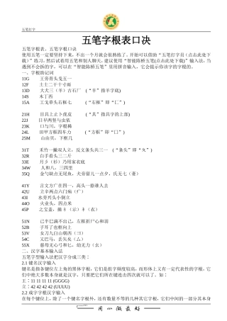 五笔字根表口决