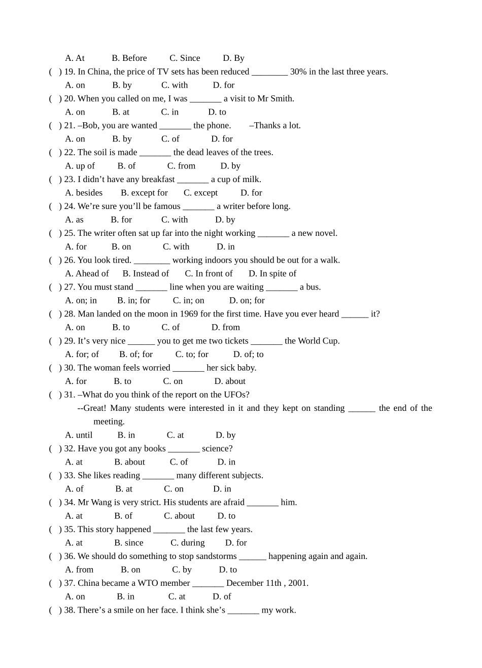 初三英语中考专题复习(介词)_第2页