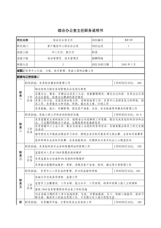 通信行业-客户服务中心-综合办公室主任岗位说明书
