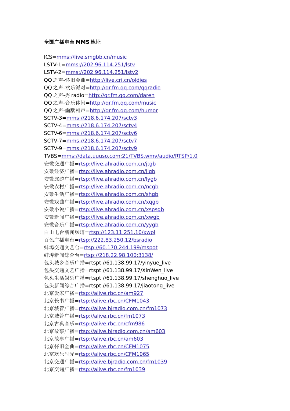 最强-全国各地广播电台MMS地址_第1页