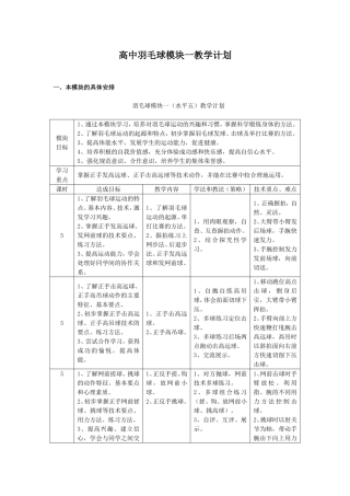 高中羽毛球模块一教学计划