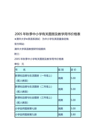 秋季中小学有关图册及教学用书价格表