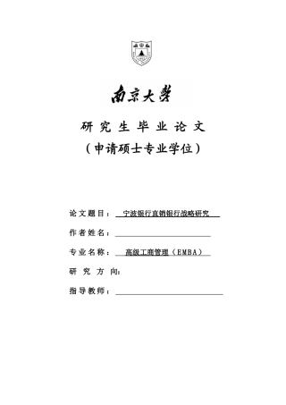 宁波银行直销银行战略研究