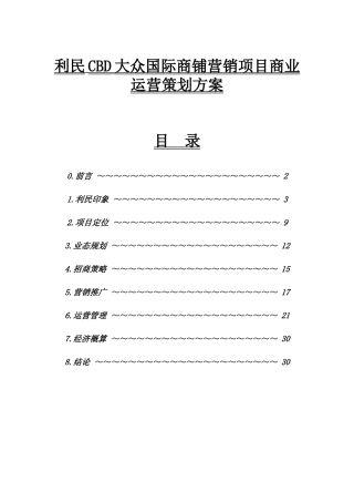 利民CBD大众国际商铺营销项目商业运营策划方案
