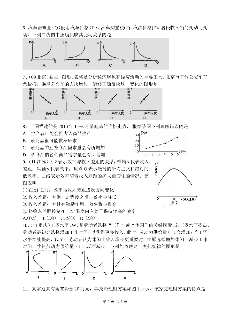 高中政治函数图像类选择题精炼_第2页