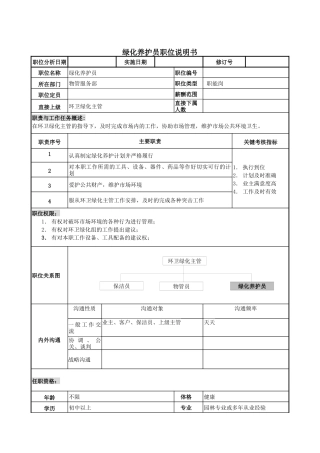 物管行业-服务部-绿化养护员岗位说明书