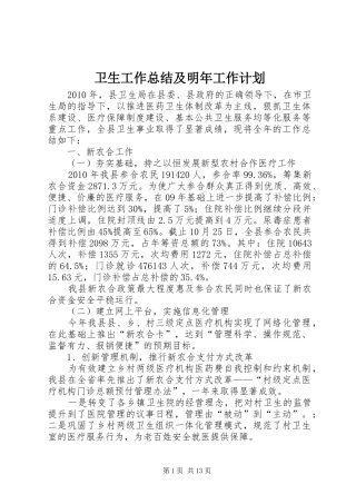 卫生工作总结及明年工作计划