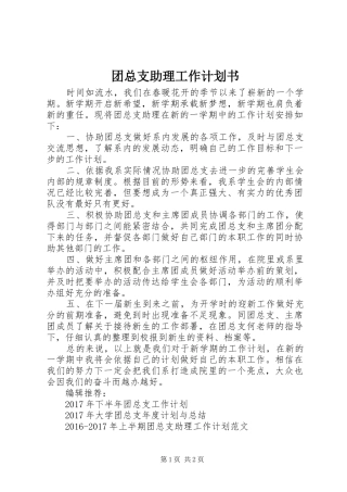 团总支助理工作计划书