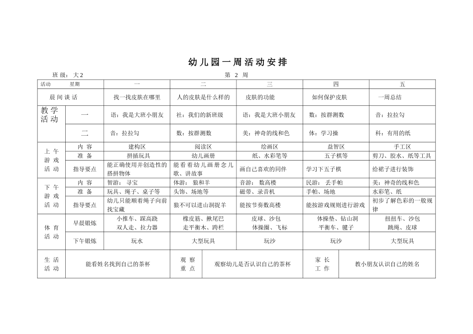幼儿园一周活动安排_第1页