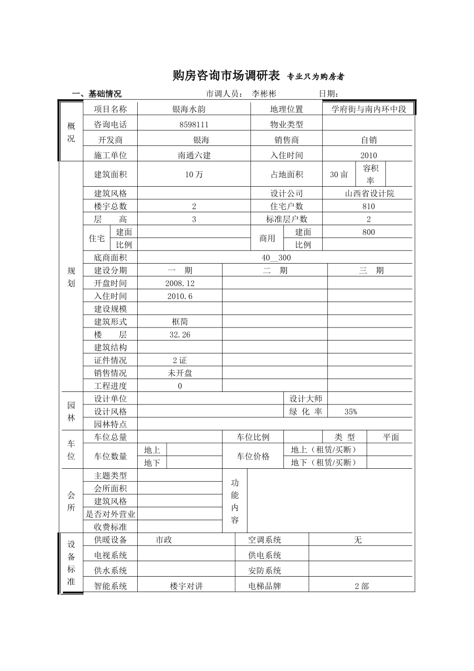银海水韵市场调查表_第1页