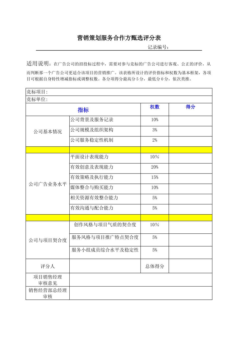 营销策划服务方甄选评分表_第1页