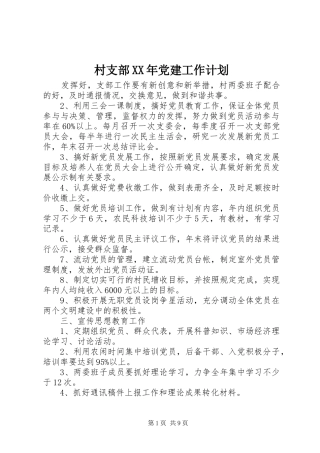 村支部XX年党建工作计划