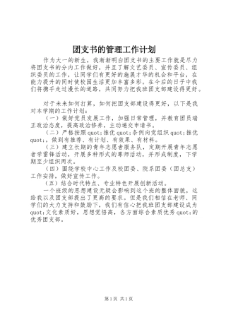 团支书的管理工作计划