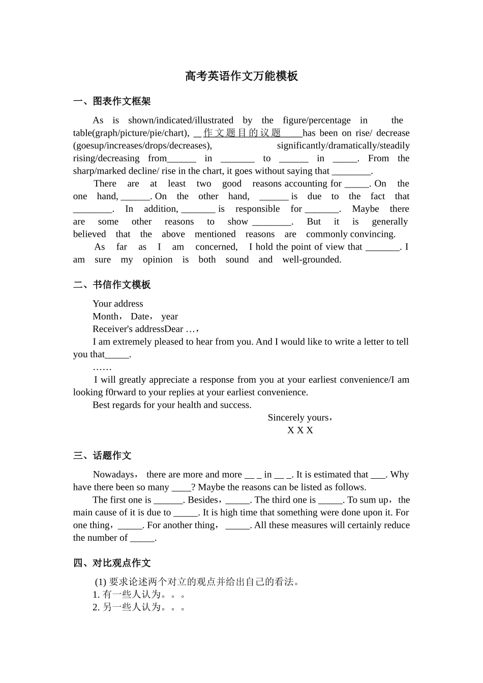 高中英语作文模板、高考英语作文万能模板_第1页