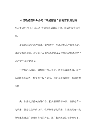某某分公司借势营销策划案