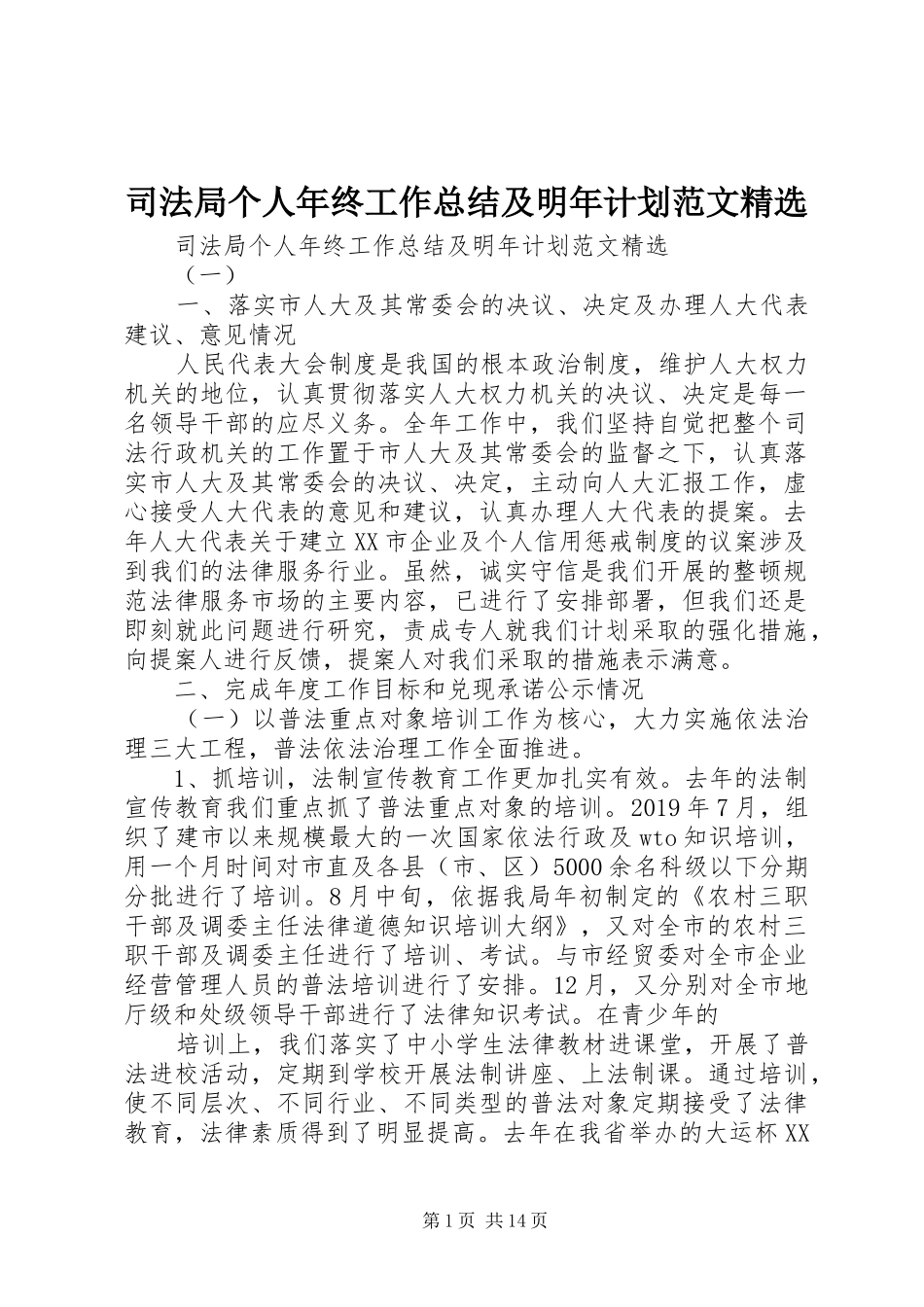 司法局个人年终工作总结及明年计划范文精选_第1页