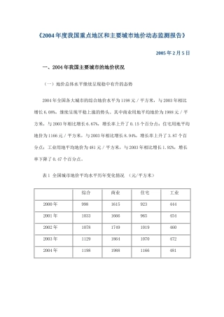 我国重点城市地价动态监测报告