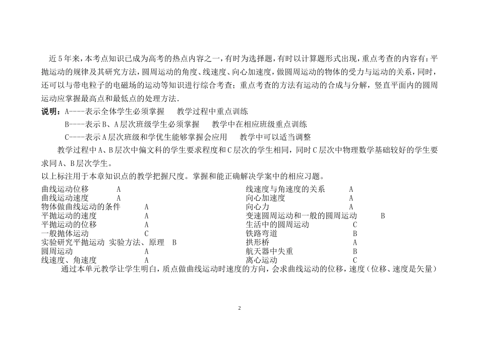 第五章曲线运动课标目标细化_第2页