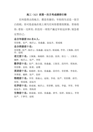 第一次月考优胜者