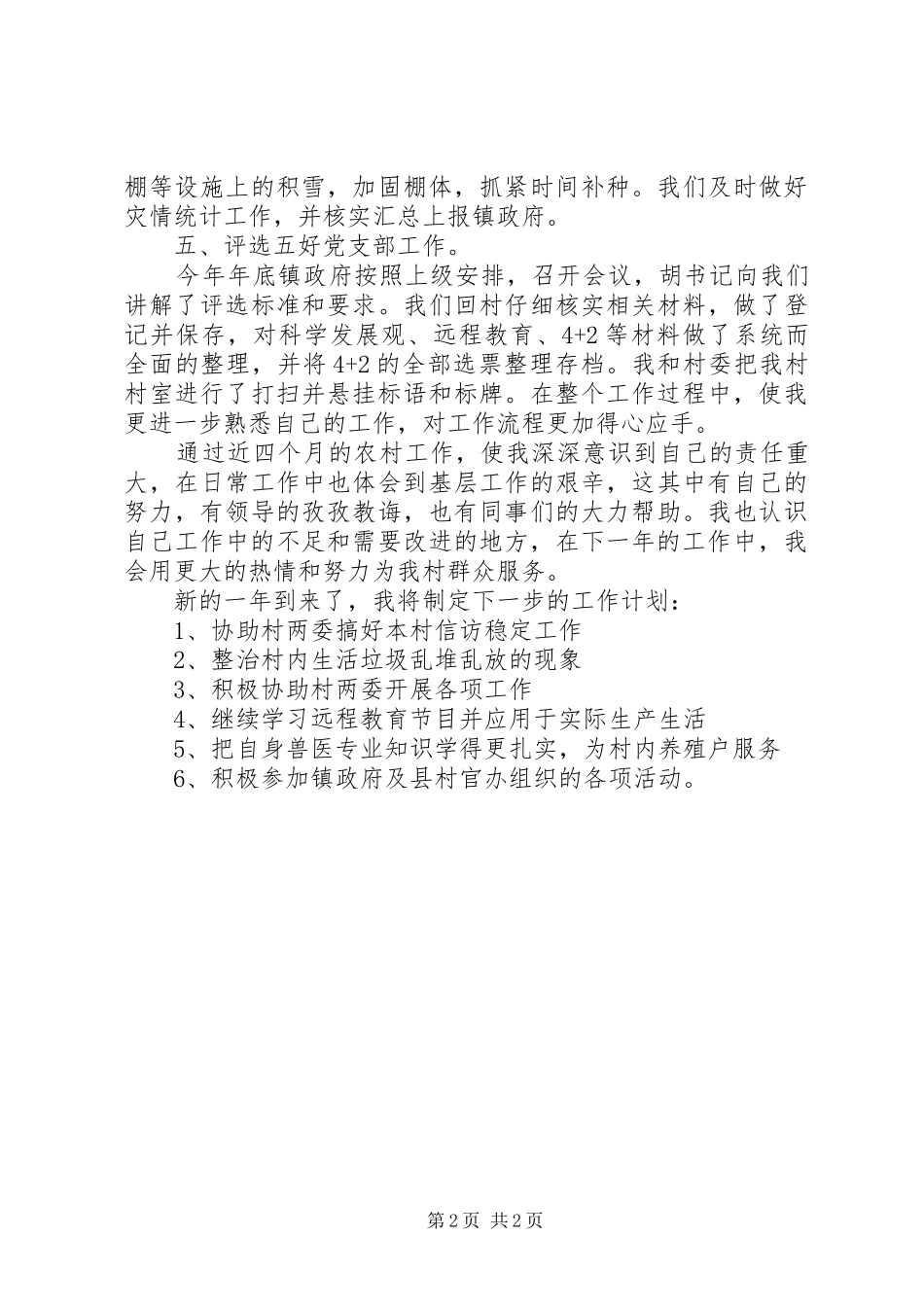 村主任助理工作总结及工作计划_第2页
