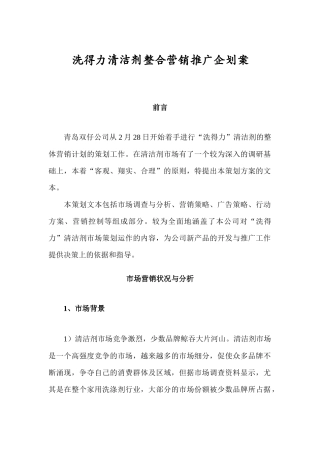 洗得力清洁剂整合营销推广企划案