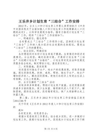 王乐井乡计划生育“三结合”工作安排
