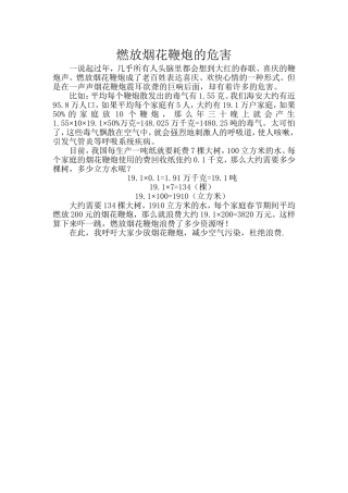 燃放烟花鞭炮的危害数学日记