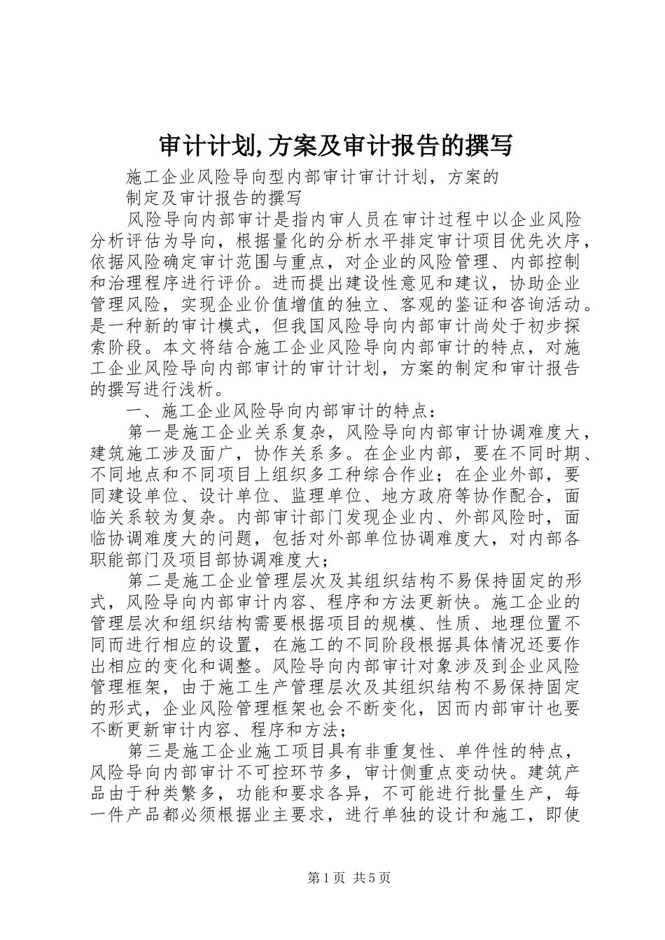 审计计划,方案及审计报告的撰写_第1页