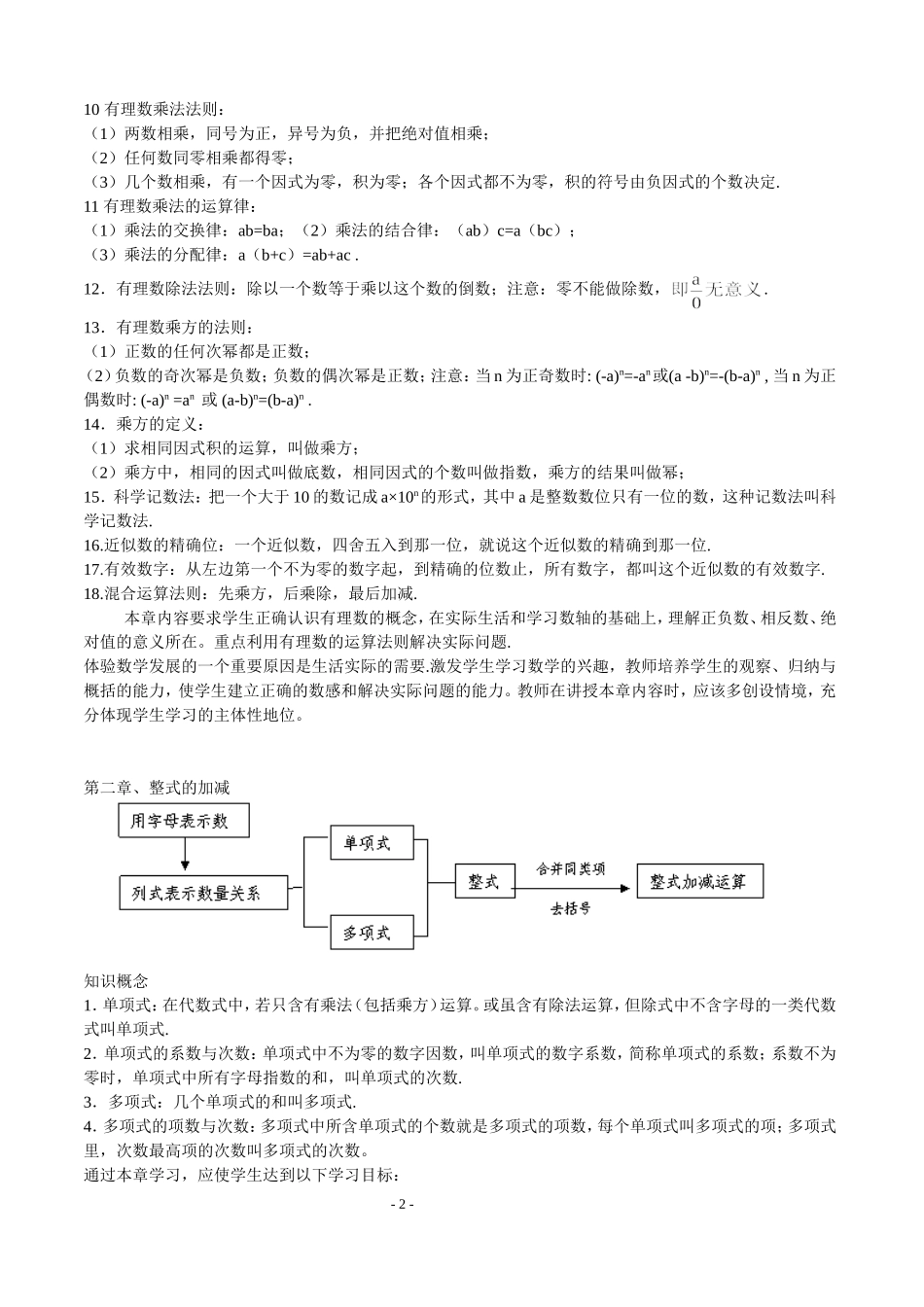 初中数学各章节知识点总结(人教版)七上_第2页