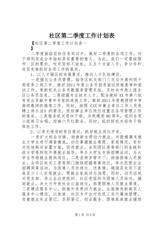 社区第二季度工作计划表