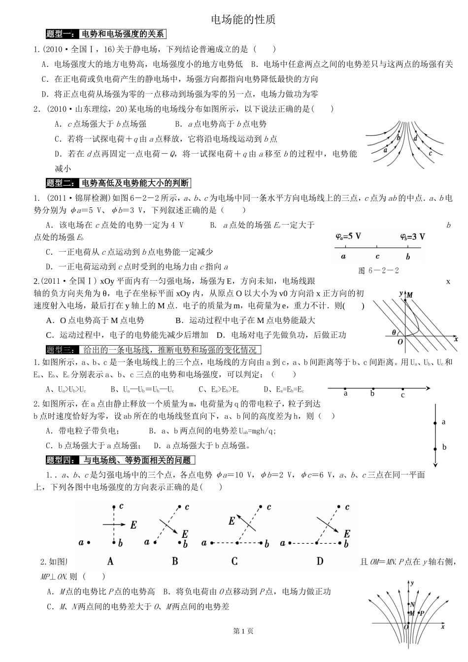 重点突破电场中能的性质---电场强度_电势_电势差_电势能等的关系_第1页