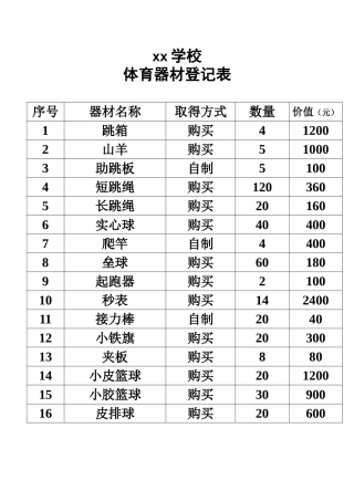 体育器材登记表