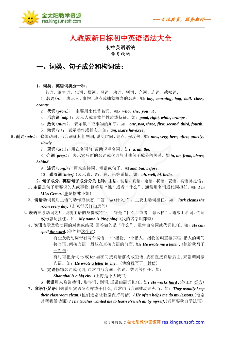 人教版初中英语语法大全_第1页