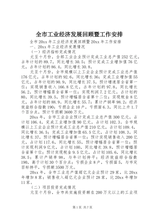 全市工业经济发展回顾暨工作安排
