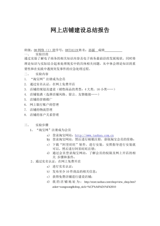网上店铺建设总结报告