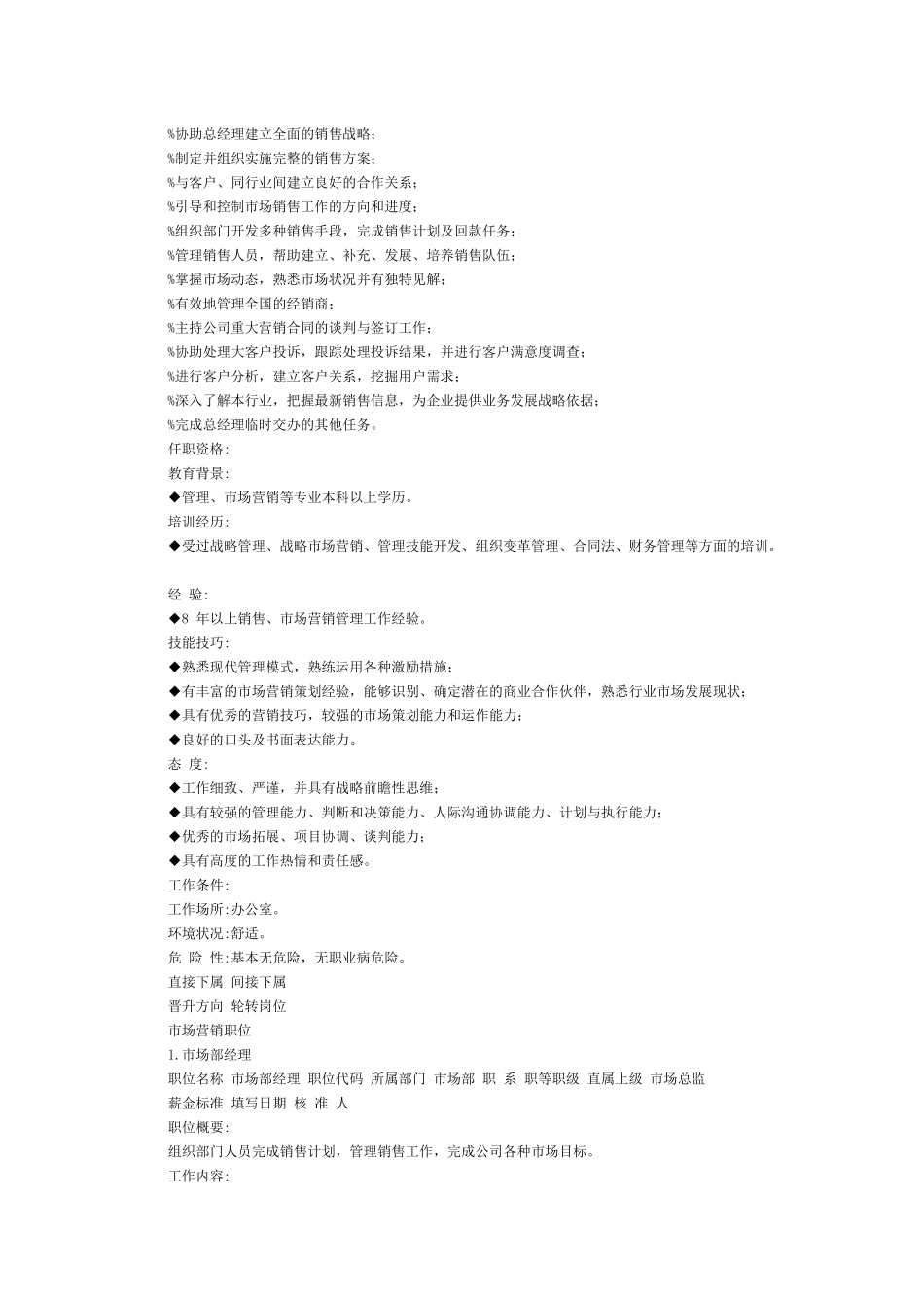 营销部岗位说明书及考核标准_第3页