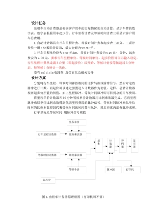 设计任务出租车自动计费器是根据客户用车的实际情况而自动计算