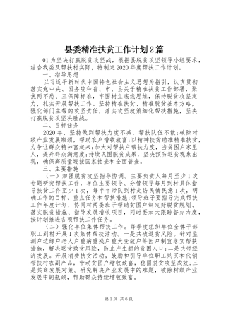 县委精准扶贫工作计划2篇