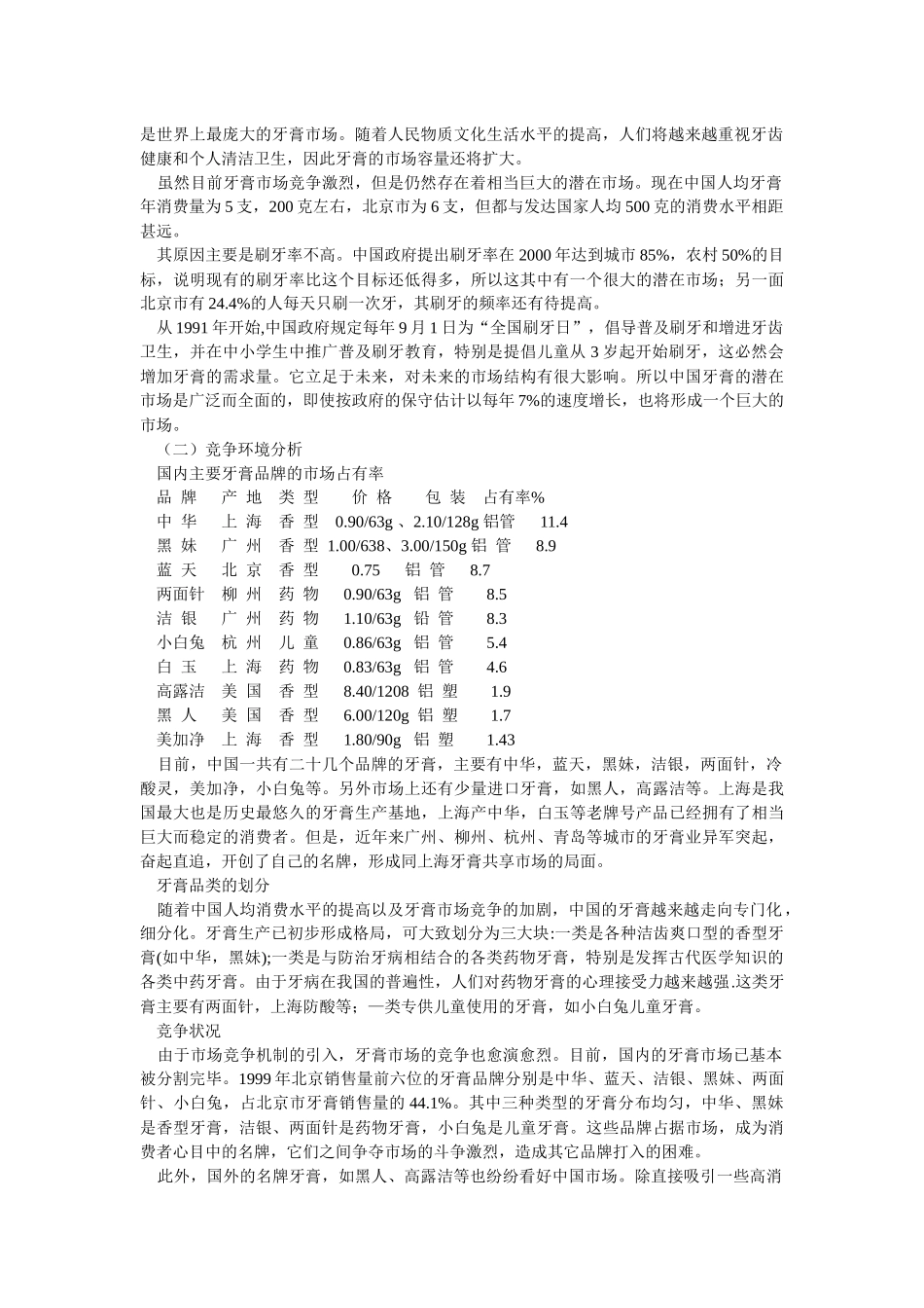 牙膏市场营销推广范本_第2页