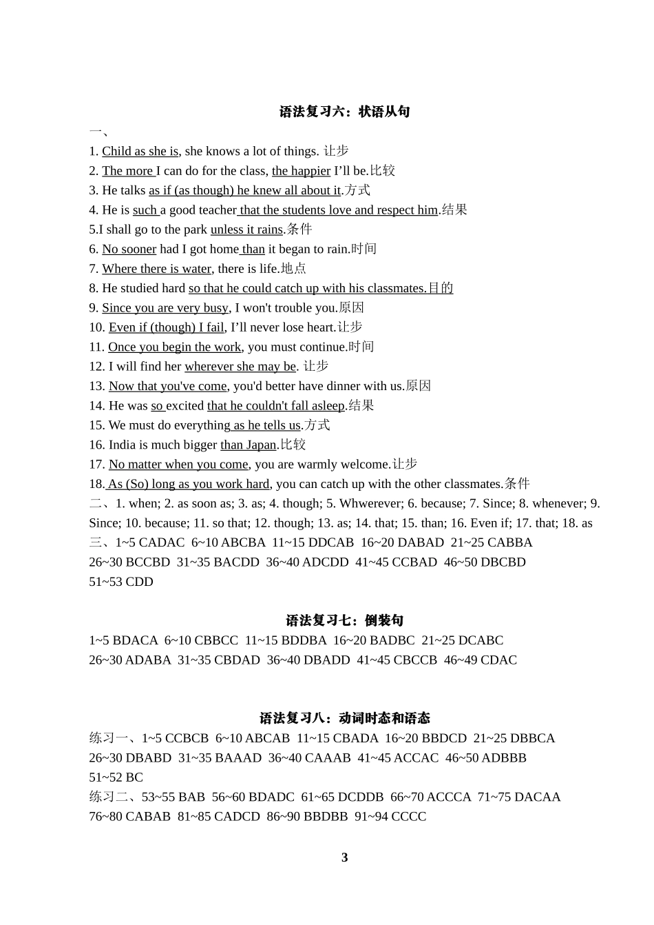 高中英语语法复习(全套)配套练习答案_第3页