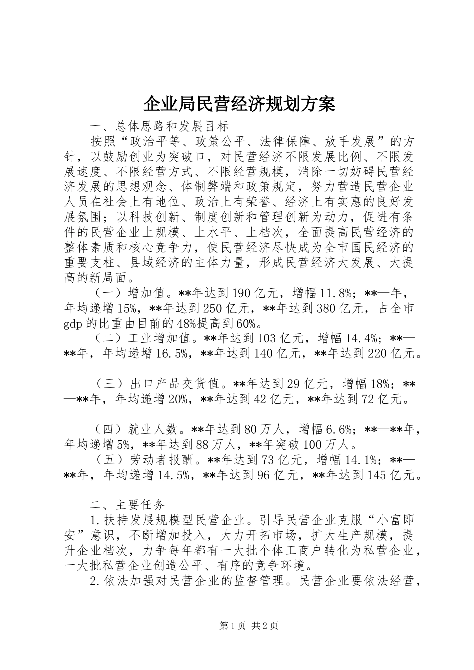 企业局民营经济规划方案_第1页