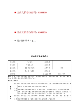 门店经理岗位说明书