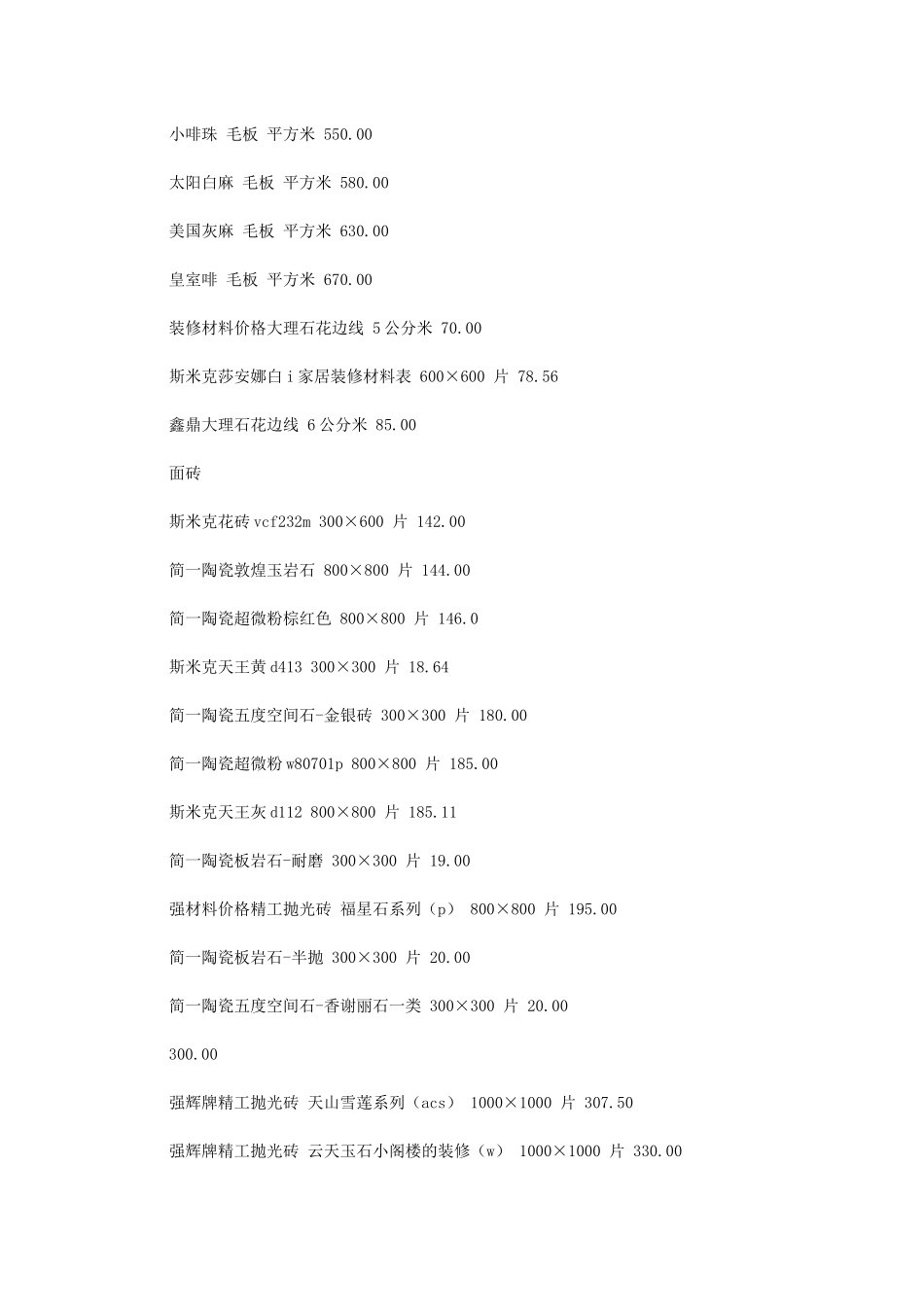 最新室内装修材料报价表_第2页