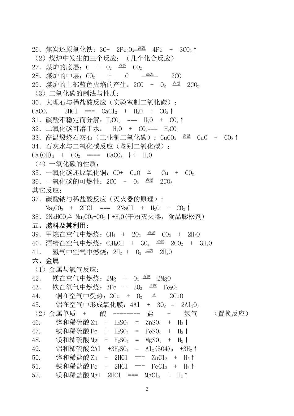 初中化学方程式汇总_第2页