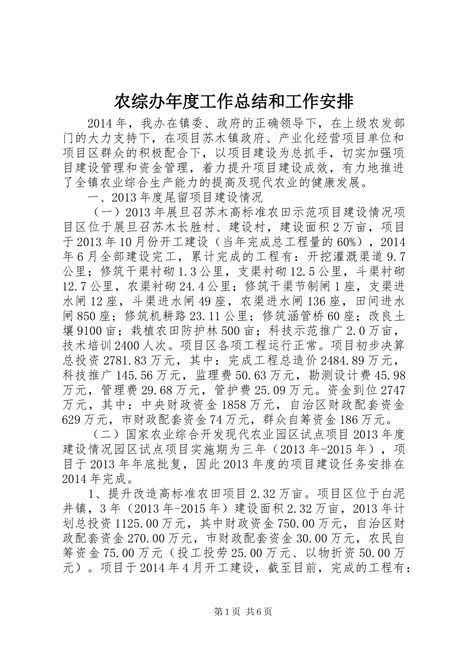 农综办年度工作总结和工作安排_第1页