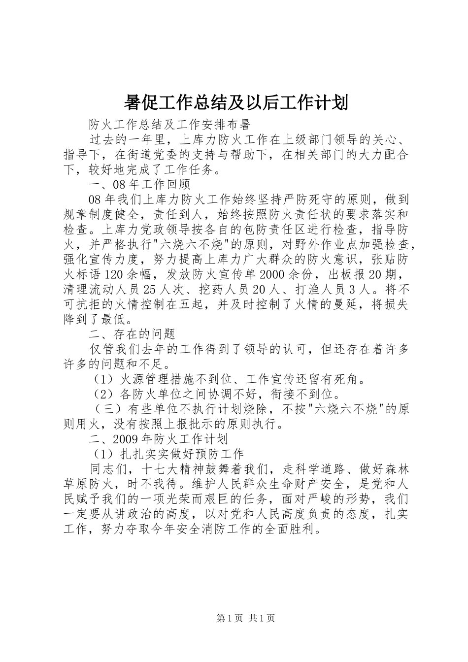 暑促工作总结及以后工作计划_第1页