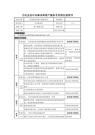 日化企业计划物流部客户服务专员岗位说明书